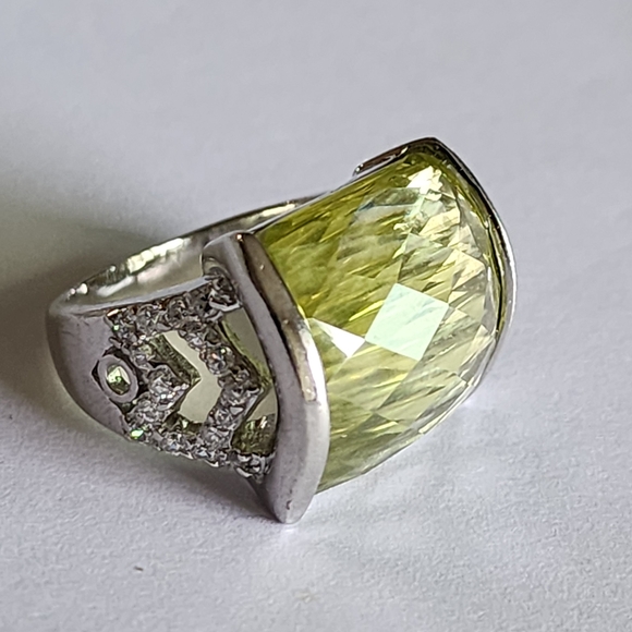 Luminous Sterling Silver Ring Large Chunky Yellow Gemstone Lemon Quarts Size 7.5 - Picture 1 of 6